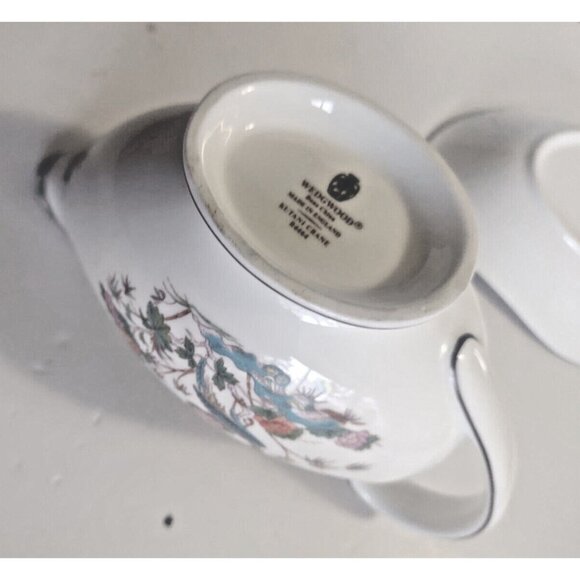 WEDGWOOD Kutani Crane Bone China Gravy Boat & Underplate, Like New - Picture 13 of 16